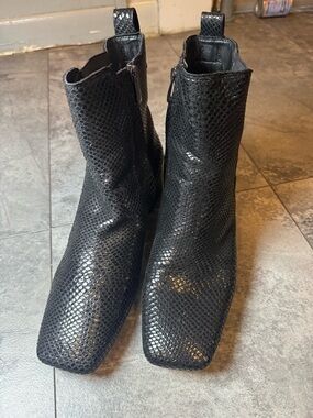 Franco Sarto Black Snake-Embossed Square-Toe Ankle Booties